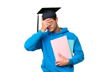 Young university graduate man over isolated background with tired and sick expression