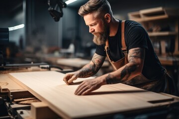 A carpenter meticulously shaping plywood into elegant furniture pieces.