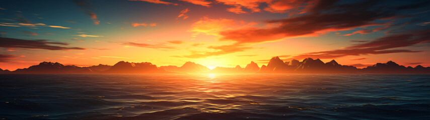 Naklejka premium Super Ultrawide Sunset Ocean Water Background Wallpaper