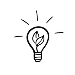 leaves in a bulb doodle icon, innovation idea in environmental technology concept