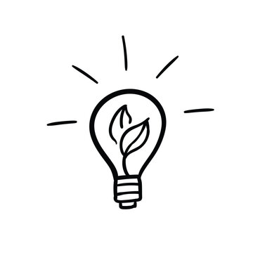 leaves in a bulb doodle icon, innovation idea in environmental technology concept