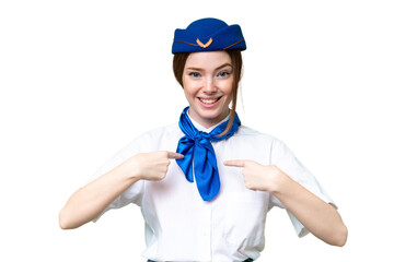 Airplane stewardess over isolated chroma key background with surprise facial expression