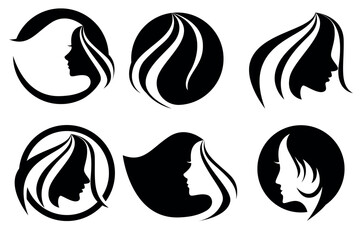 Woman Hair style Silhouette logo vector, Hand drawn collection