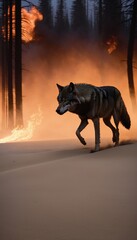 Lone Wolf Amidst Wildfire Smoke