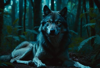 Lone Wolf Under Moonlight in Enchanted Woods
