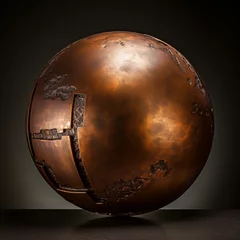 Fotobehang Fondo con detalle y textura de esfera antigua de metal desgastado, con reflejos de luz y fondo de tonos oscuros © Iridium Creatives