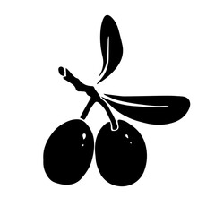 Silhouette, doodle of an olive branch with berries. Vector graphics.