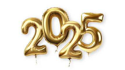 2025 golden foil balloons. Happy New Year concept.