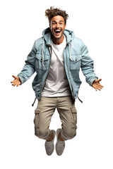 Funny man dancing and jumping, isolated on white or transparent background.