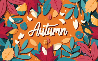 Seamless pattern with hand drawn cute colorful leaves. Autumn leaf border. Thanksgiving and Harvest Day.