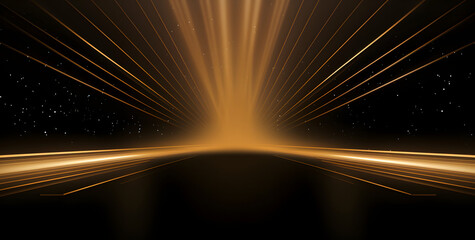 Fototapeta na wymiar a golden light tunnel with bright light rays