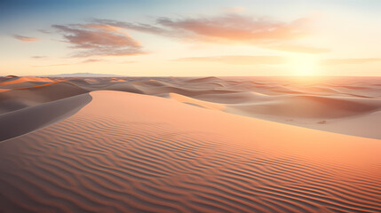 Fototapeta na wymiar Beautiful sunrise with sand dunes in the desert. Created with the help of AI.