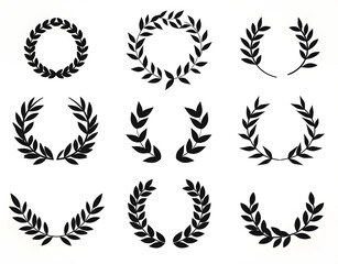 Obraz premium a set of vintage white laurel leaf wreaths on white background