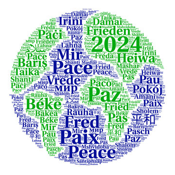 Peace 2024 word cloud in different languages	