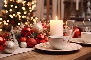 Obraz na płótnie Canvas Table dining with ornament christmas