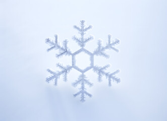 closeup on  snowflake isolated on a blue background
