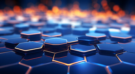 Fototapeta premium an abstract blue hexagons background with glowing lights 