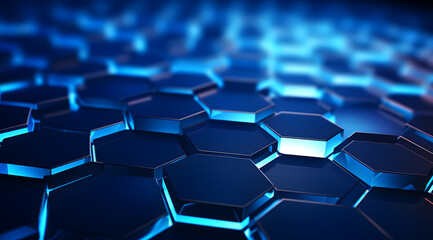 Obraz premium an abstract blue hexagons background with glowing lights 