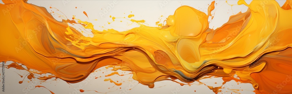 Poster bright orange slices with splashes of orange paint. concept: rich color and dynamic paint movement c