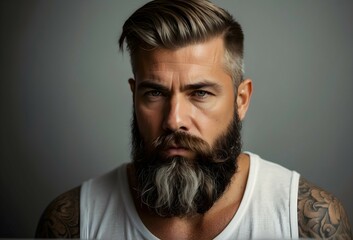 Obraz premium Closeup portrait of stylish elderly handsome man with grey beard