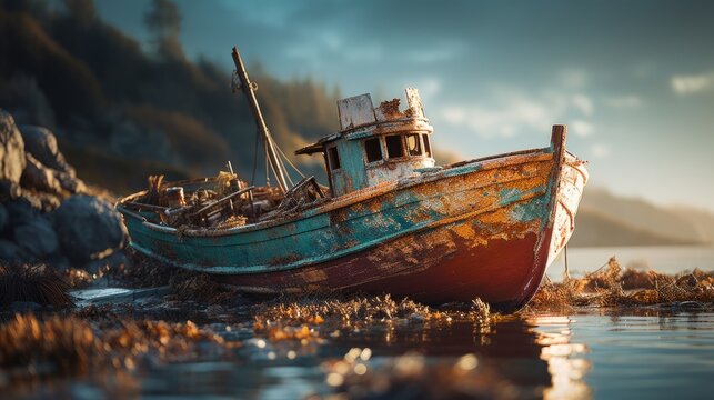 old fishing boat ai generated