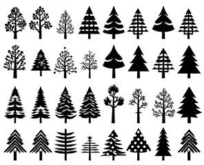 Fototapeta premium set of christmas trees pattern illustration in black and white