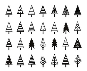 Obraz premium set of christmas trees pattern illustration in black and white