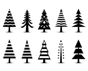 set of christmas trees  pattern illustration in black and white