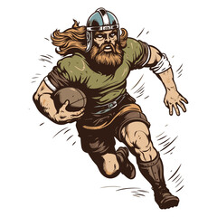 Viking Man Playing Rugby isolated on white background generative ai