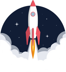 Illustration of a space rocket taking off. Start-up and business success concept.