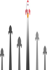 Illustration of a space rocket taking off. Start-up and business success concept. - 677780884