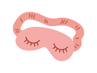 Cute pink sleep mask with drawn closed eyes. Minimalistic vector illustration in flat style