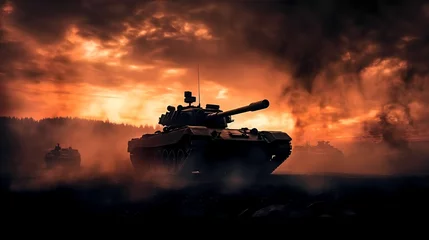 Foto op Plexiglas tanks fighting at sunset © Salsabila Ariadina