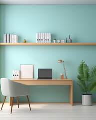 AI generated Cozy workplace interior at home with frame mockup, 3d render
