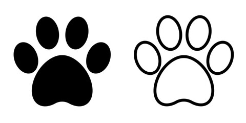 Black animal dog footprint paw	stamp, solid and outlined. Vector - obrazy, fototapety, plakaty