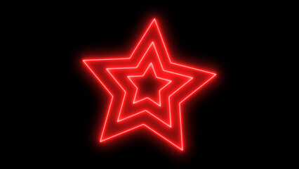 Fototapeta premium Neon glowing star icon on black background.