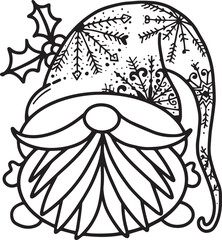 Christmas Cute Gnome, isolated Outline Simple vector illustration, Gnome on Christmas clothes