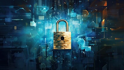 a padlock surrounded by electrical circuitry Generative AI