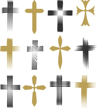 Handdrawn cross emblem set