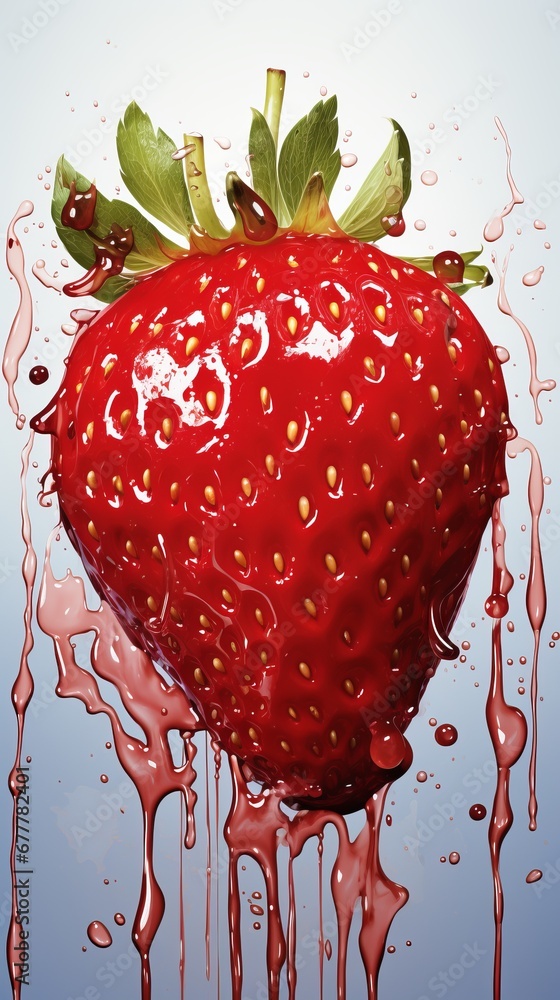 Poster bright strawberries with splashes of water. concept: rich color and dynamic paint movement create a 