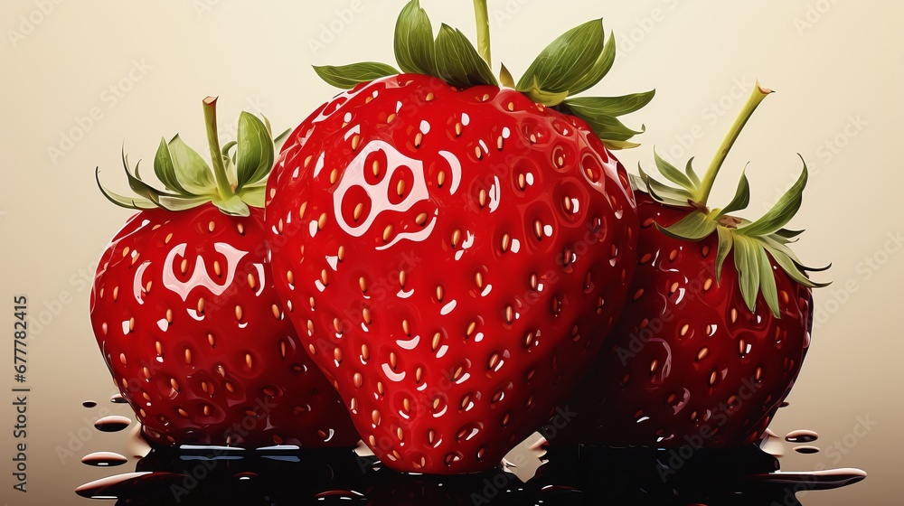 Poster bright strawberries with splashes of water. concept: rich color and dynamic paint movement create a 