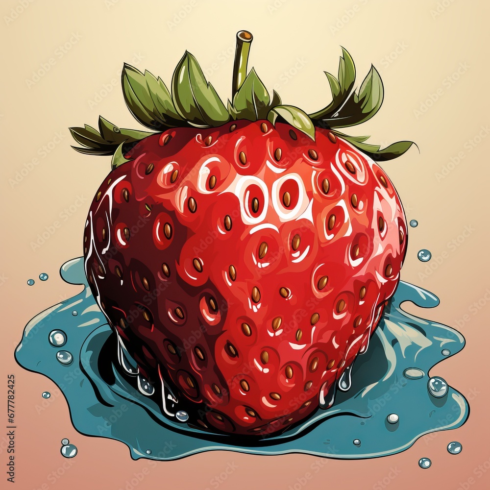 Poster bright strawberries with splashes of water. concept: rich color and dynamic paint movement create a 