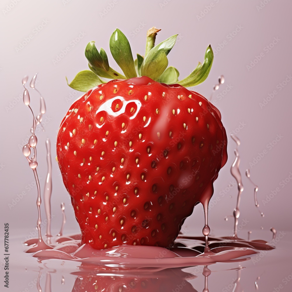 Poster bright strawberries with splashes of water. concept: rich color and dynamic paint movement create a 