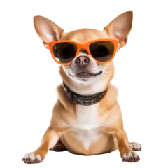 Poster Chihuahua dog wearing cool sunglasses for summer travel on transparent background PNG © I LOVE PNG