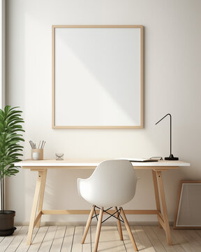 AI generated Mockup frame in modern home office interior background, 3d render