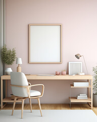 AI generated Mockup frame in modern home office interior background, 3d render