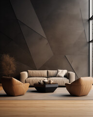 AI generated photo shot in Detail shot, modern dark home interior background, wall mock up, 3d render