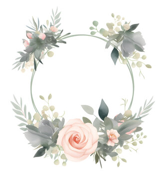 a watercolor wreath made from flowers and leaves on white background