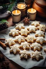 Obraz na płótnie Canvas Christmas cookies on a wooden table with christmas decoration 