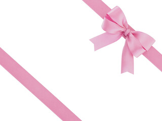 diagonal border wrapping with pastel pink ribbon bow isolated on transparent
